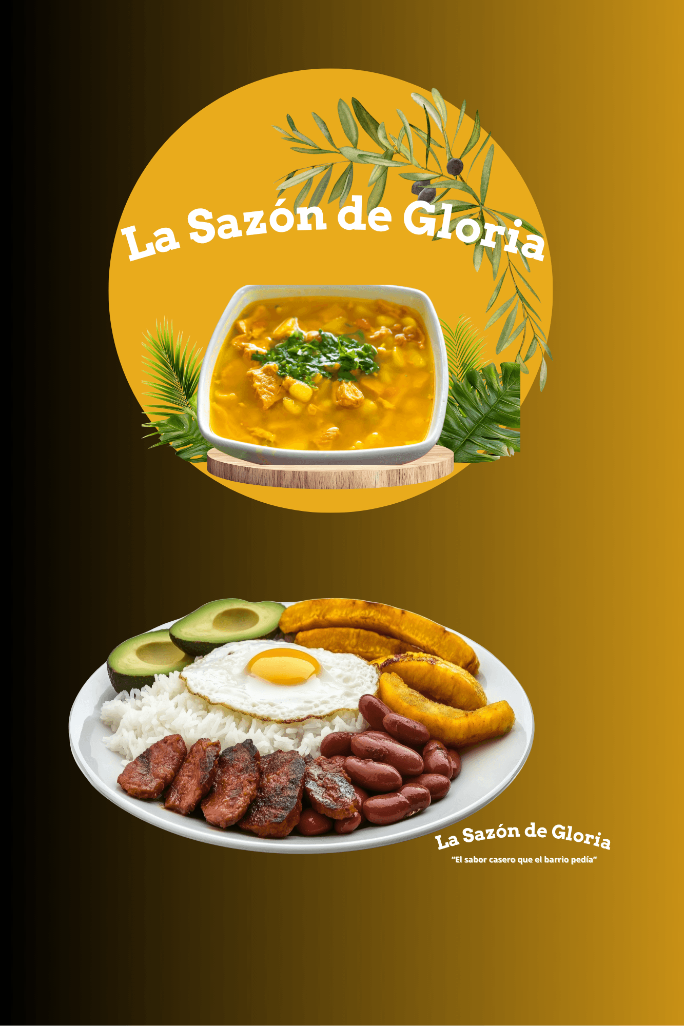 Montaje de los activos de marca de La Sazón de Gloria